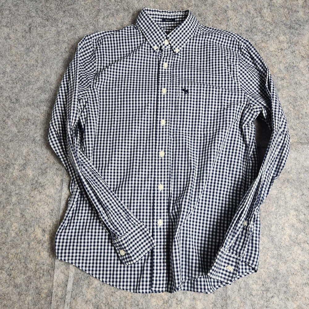 Abercrombie & Fitch Shirt Men M Blue White Check Plaid Muscle Slim Fit Button